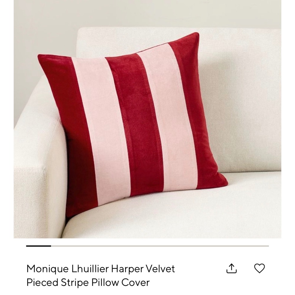 Monique Lhuillier Pottery Barn Harper Velvet Pieced Stripe Pillow Cover 18x18